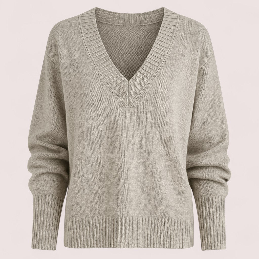 Solenne™ | Classic V-Neck Knit Sweater