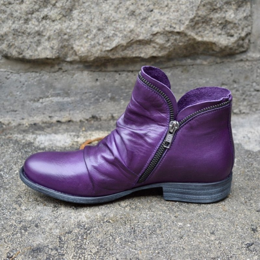Théonie™ | Vintage Zip Leather Ankle Boots