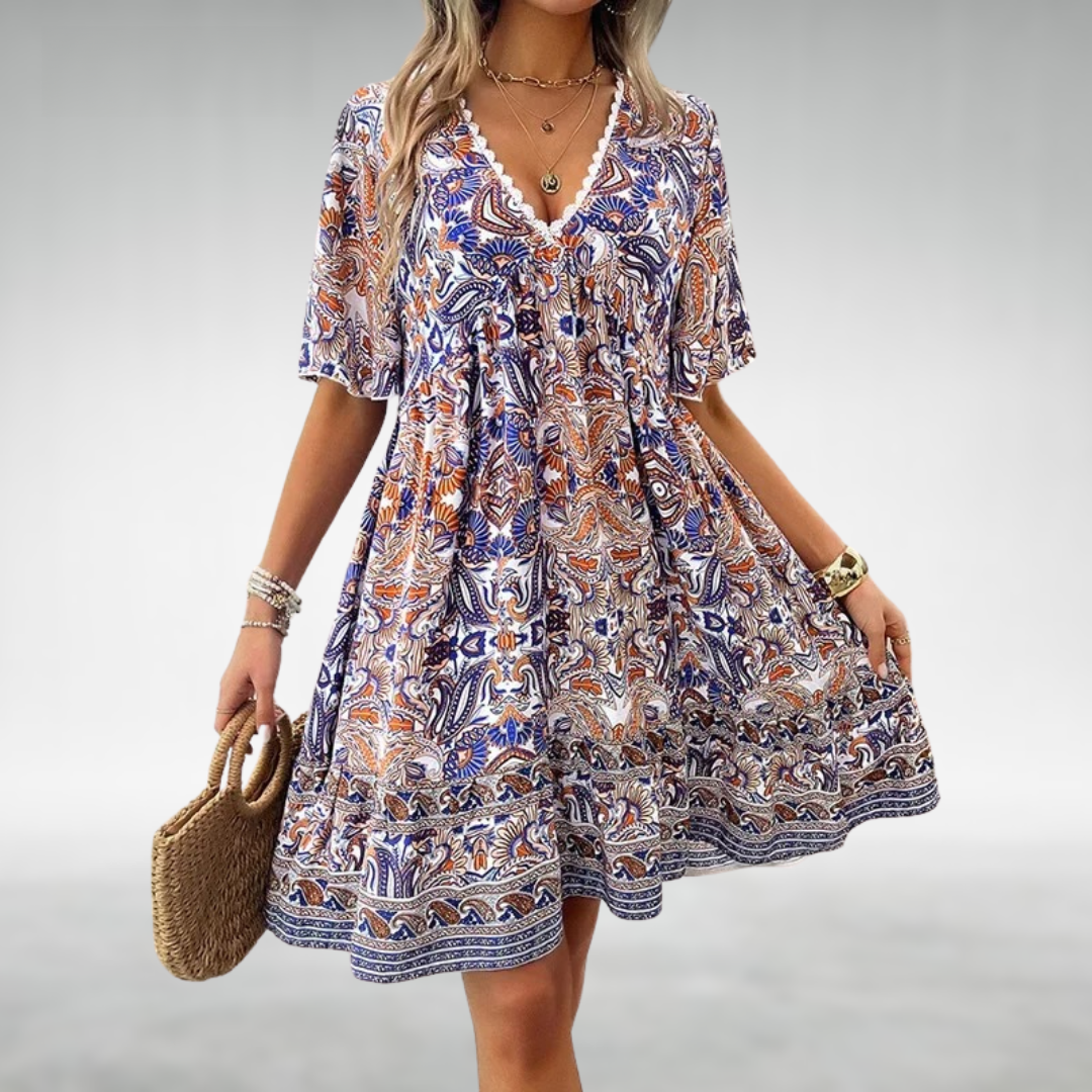 Jaëlle™ | Bohemian Paisley V-Neck Dress