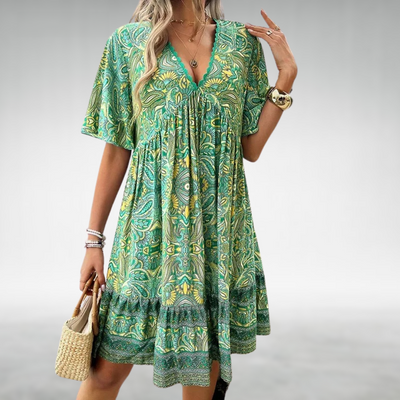 Jaëlle™ | Bohemian Paisley V-Neck Dress
