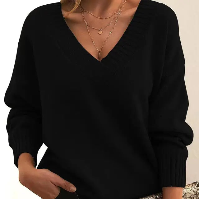 Solenne™ | Classic V-Neck Knit Sweater