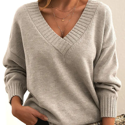 Solenne™ | Classic V-Neck Knit Sweater