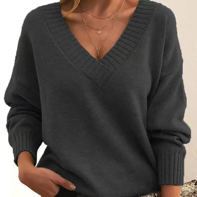 Solenne™ | Classic V-Neck Knit Sweater