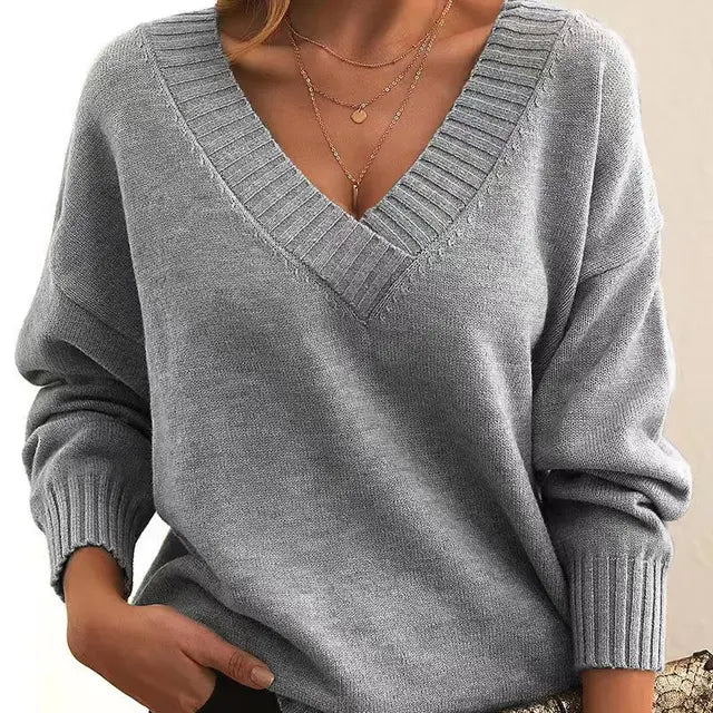 Solenne™ | Classic V-Neck Knit Sweater