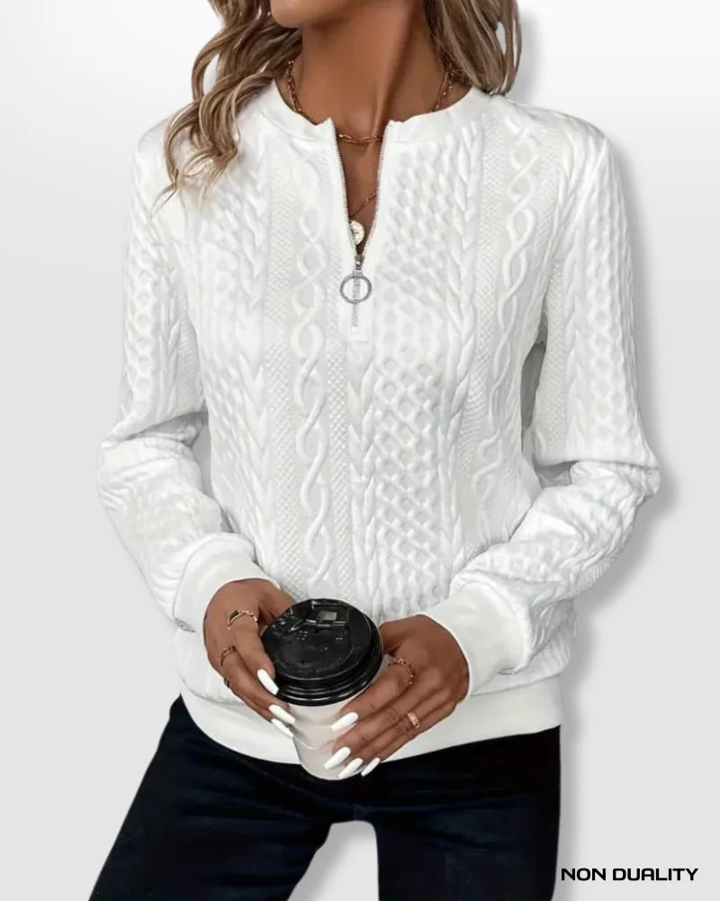 Elara™ | Cable Knit Zip-Up Sweater