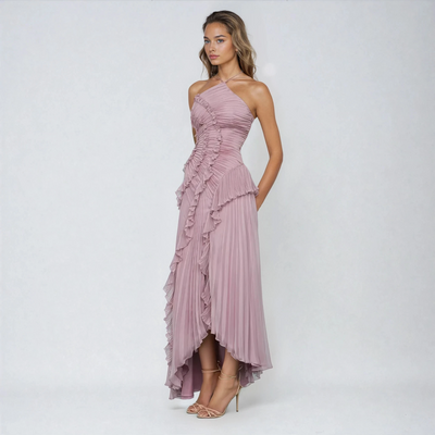 Nivara™ | Ruffled Halter Pleated Dress