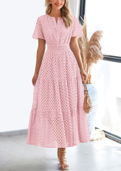 Simi™ | Eyelet Elegance Summer Dress