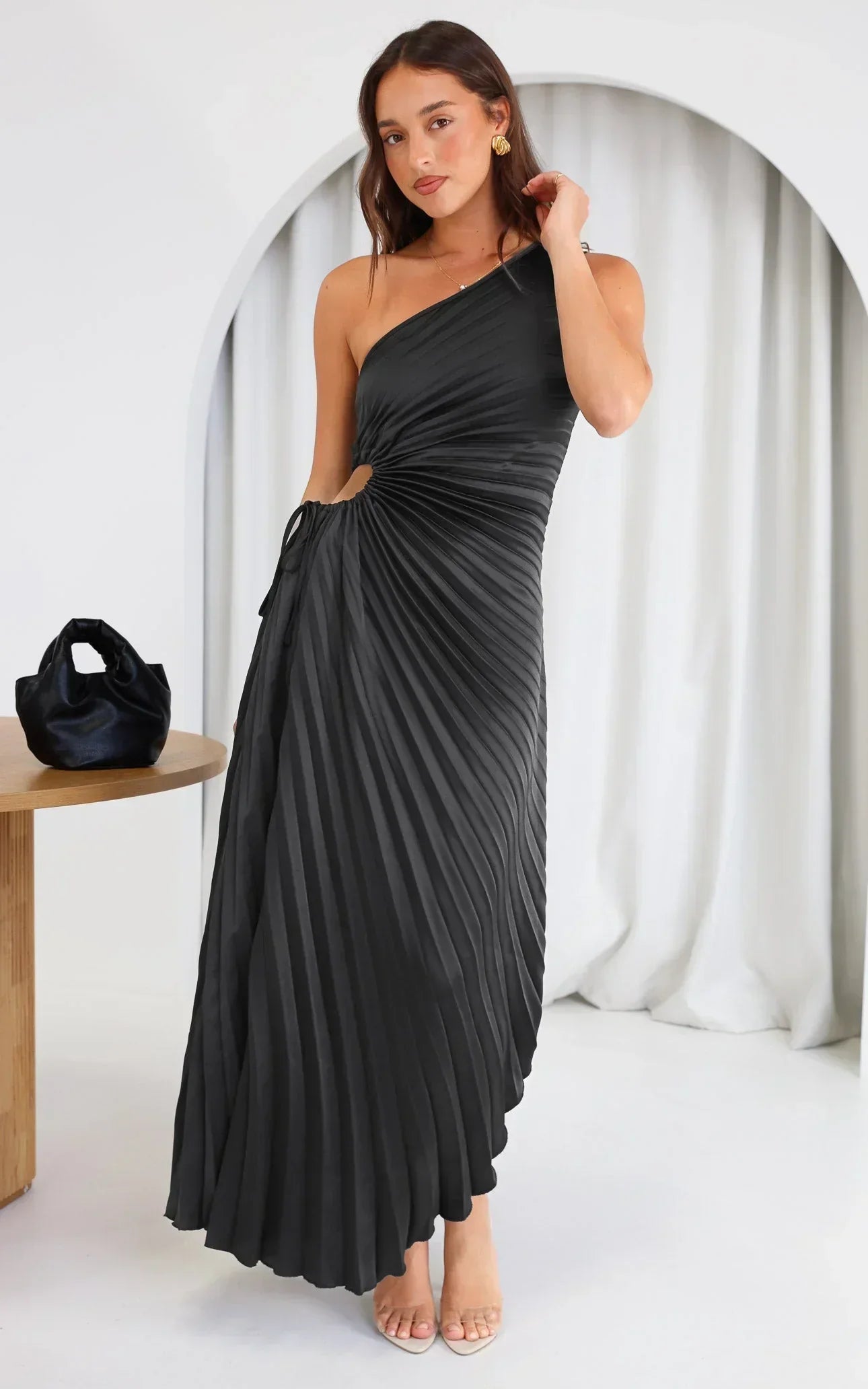 Sylviana™ | One-Shoulder Pleated Midi Dress