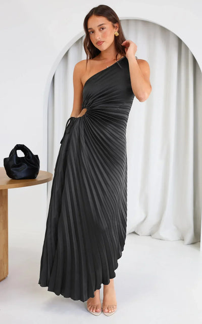 Sylviana™ | One-Shoulder Pleated Midi Dress