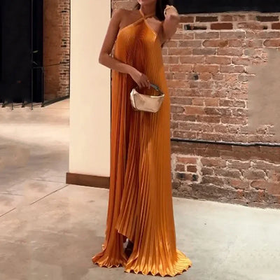 Kyla™ | Chic Pleated Halter Neck Maxi Dress