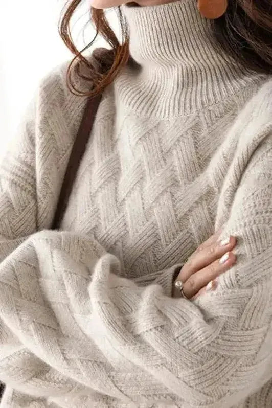 Soléna™ | High Neck Textured Knit Sweater
