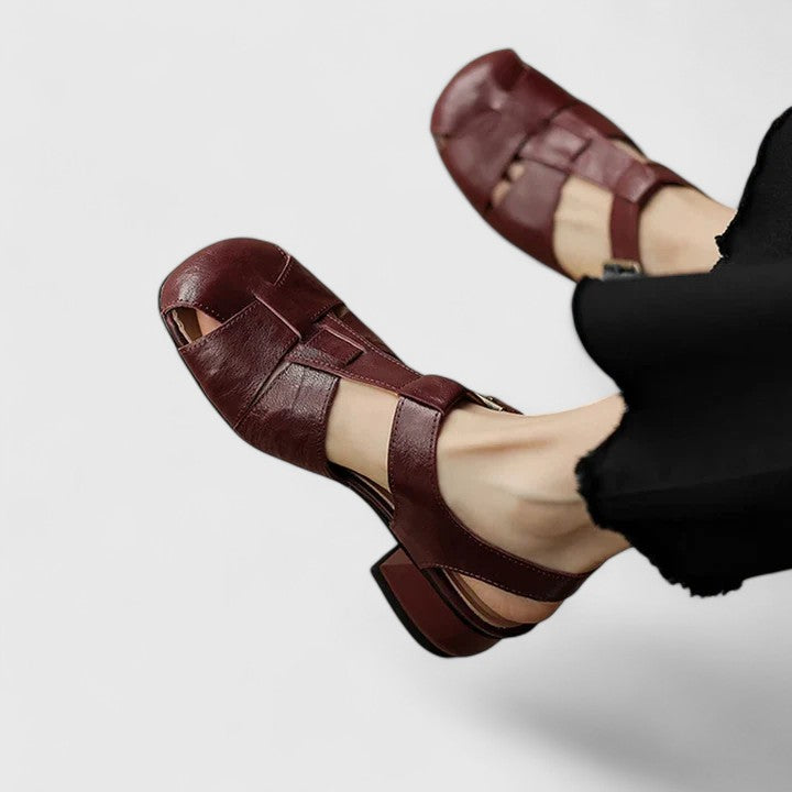 Joliane™ | Retro Leather Cut-Out Sandals