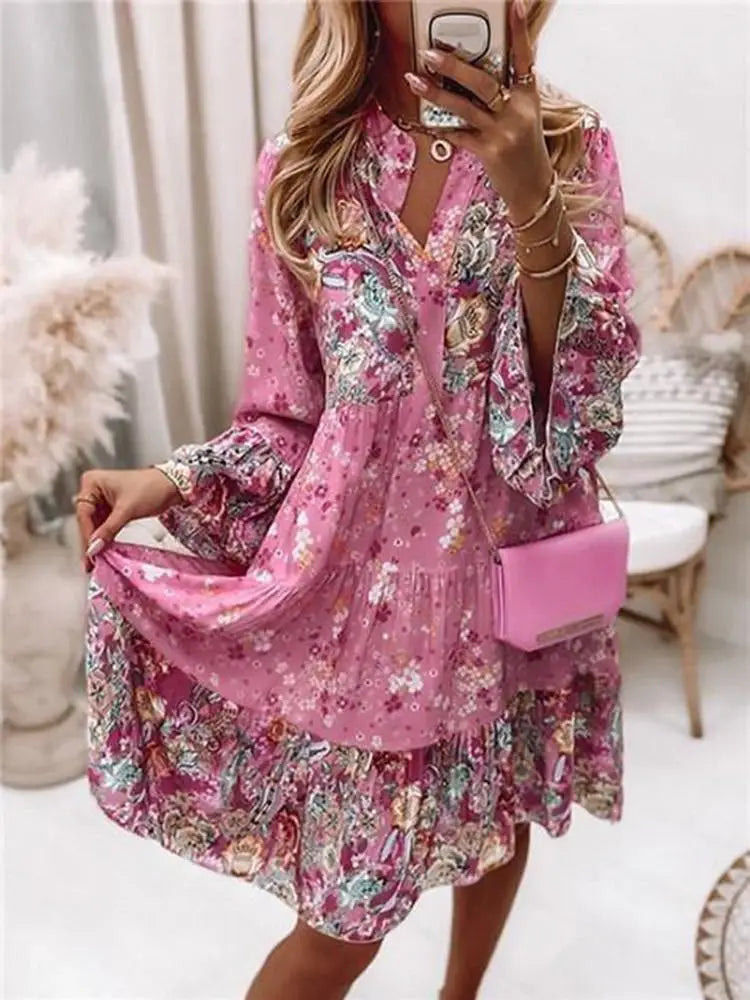 Matthew™ | Floral V-Neck A-Line Dress
