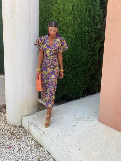 Loren™ | Vibrant Puff Sleeve Dress