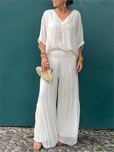 Mia™ | V-Neck Wide-Leg Chiffon Set