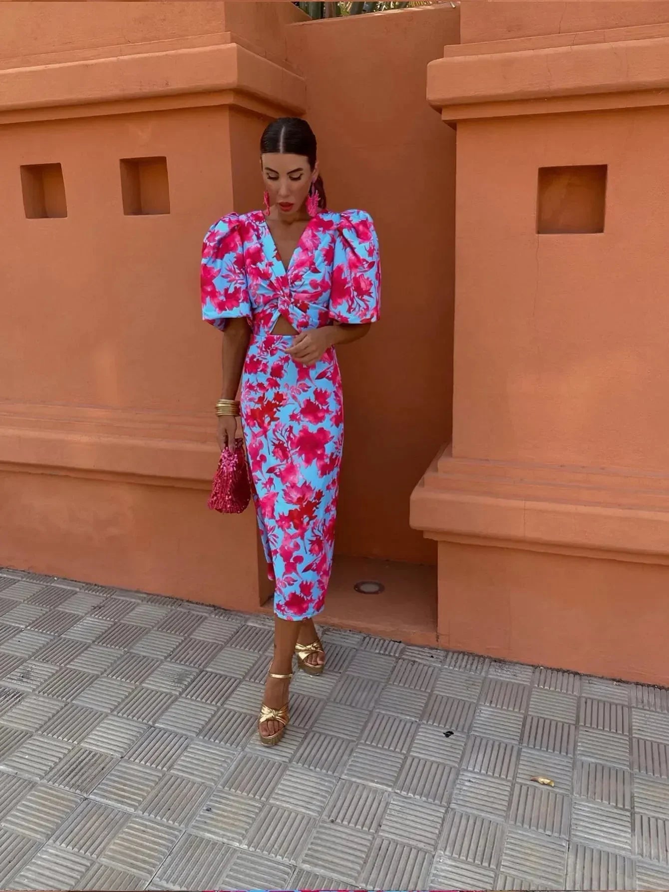Loren™ | Vibrant Puff Sleeve Dress