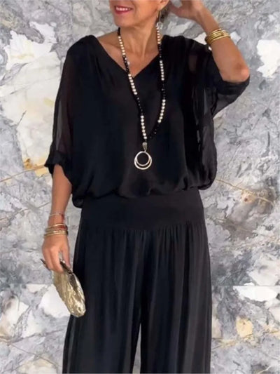 Mia™ | V-Neck Wide-Leg Chiffon Set