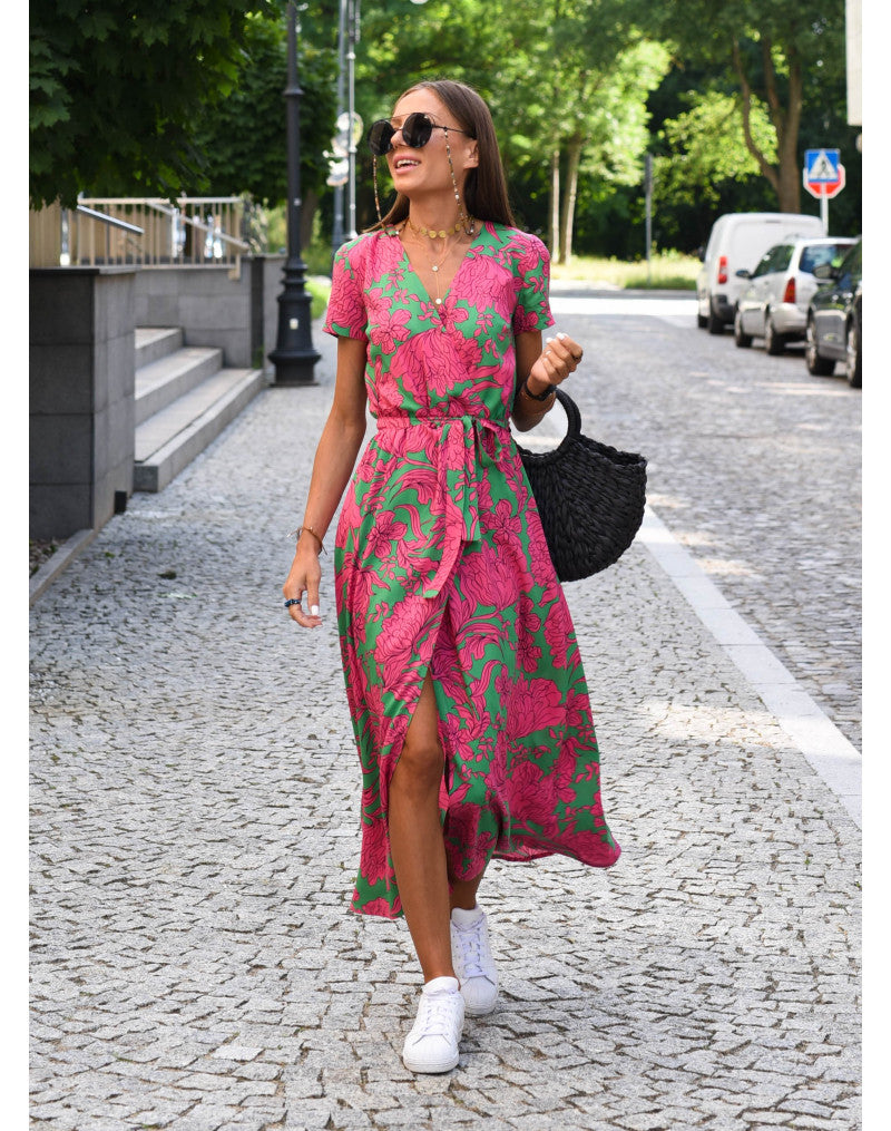 Zelvara™ | Bold Floral Wrap Dress