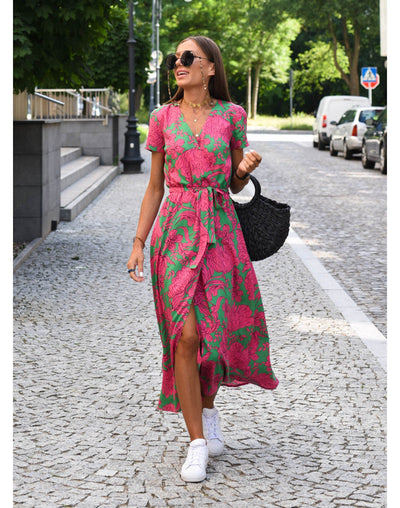 Zelvara™ | Bold Floral Wrap Dress