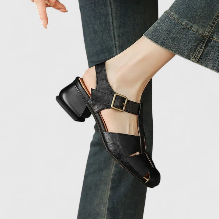 Joliane™ | Retro Leather Cut-Out Sandals