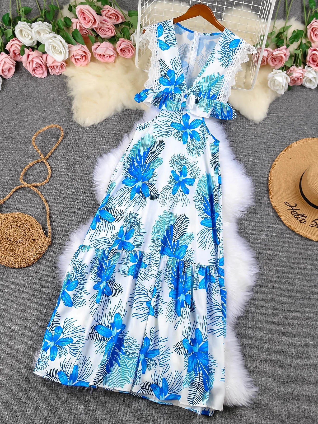 Margie™ | Trendy Sleeveless Lace Maxi Dress