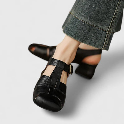Joliane™ | Retro Leather Cut-Out Sandals