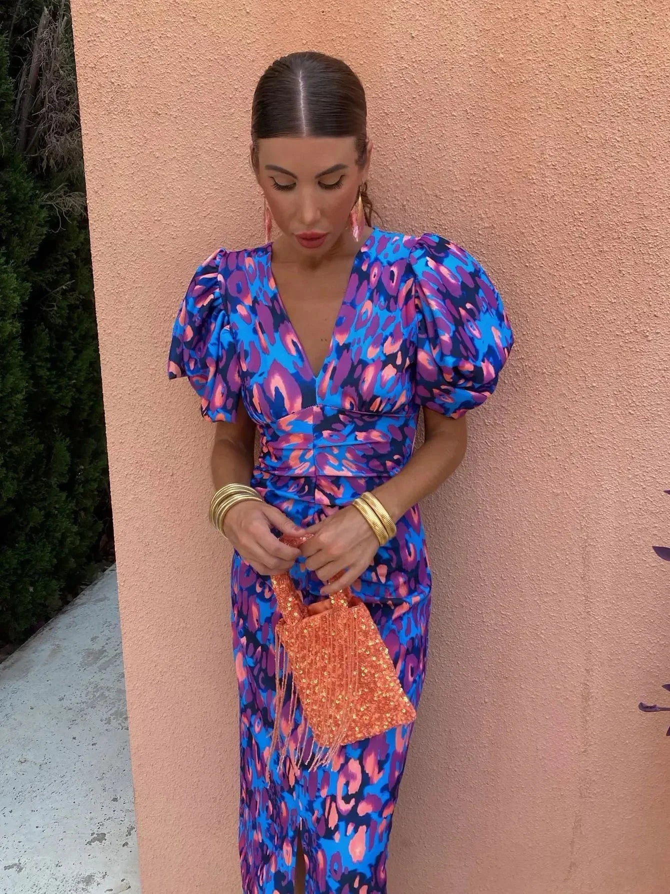 Loren™ | Vibrant Puff Sleeve Dress