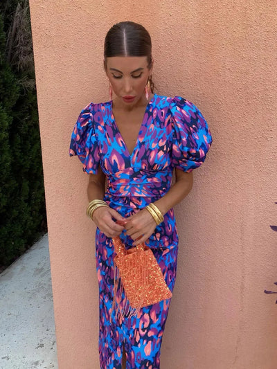 Loren™ | Vibrant Puff Sleeve Dress