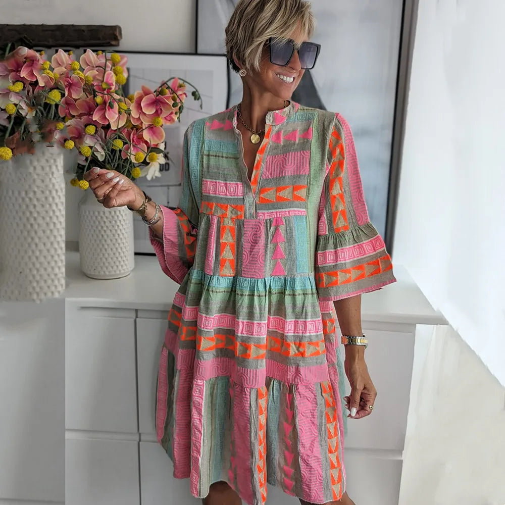 Ruth™ | Chic V-Neck Cotton Hemp Summer Dress