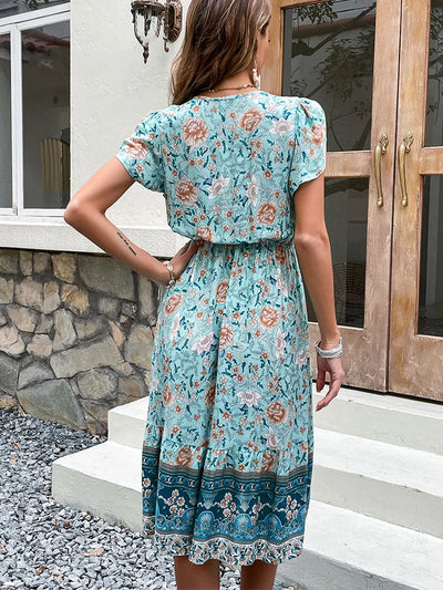 Owen™ | Green Floral Boho Midi Dress