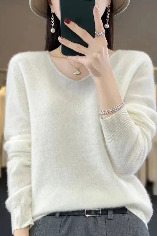 Marivelle™ | Soft V-Neck Cashmere Sweater