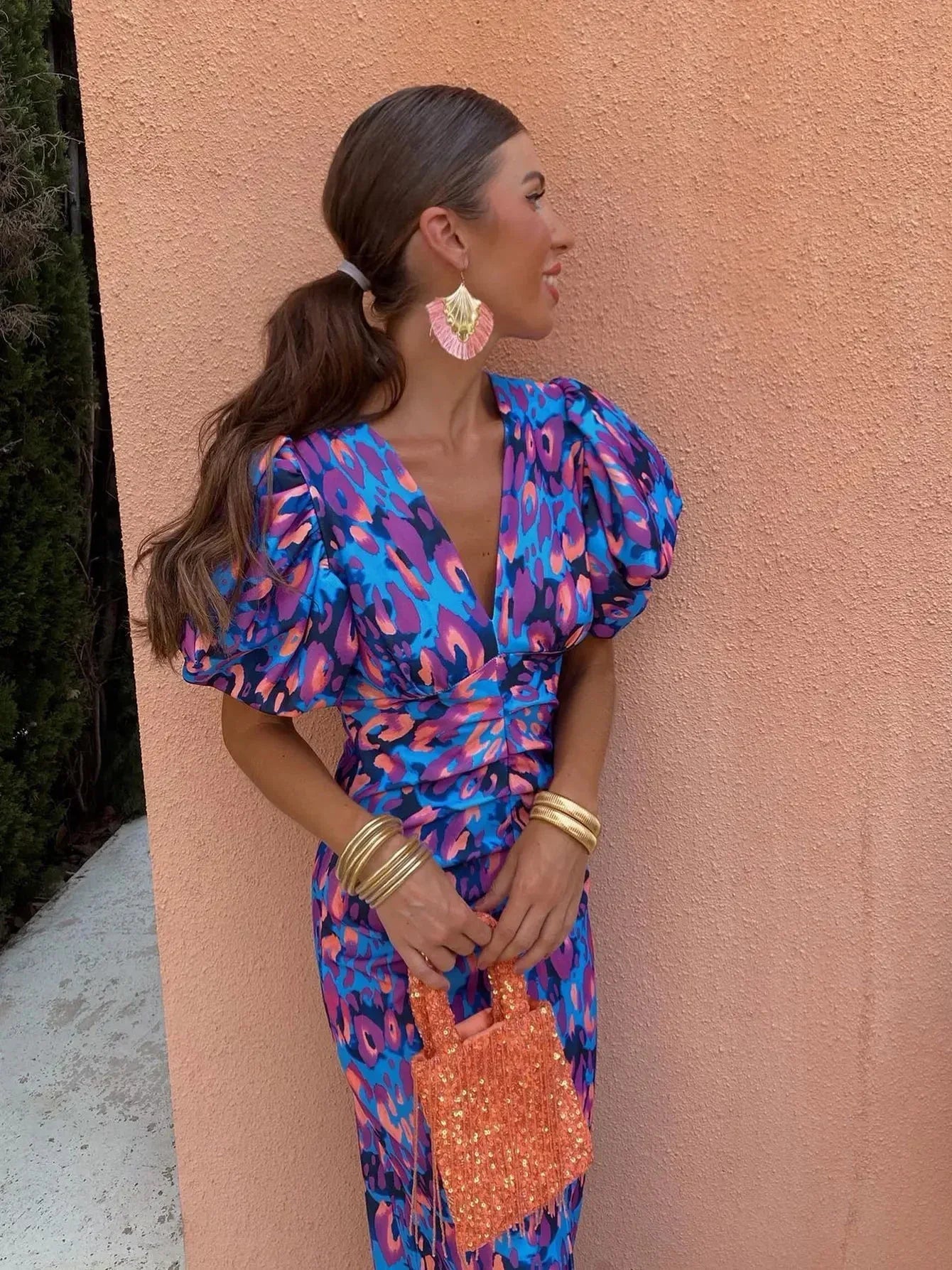 Loren™ | Vibrant Puff Sleeve Dress