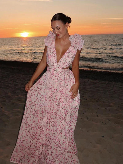 Lexi™ | Elegant Backless Ruffles Maxi Dress