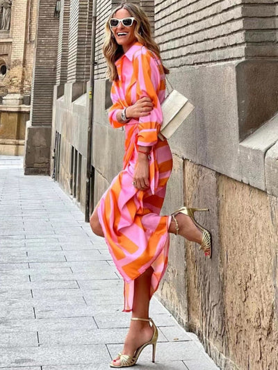 Roxéna™ | Striped Wrap Midi Dress