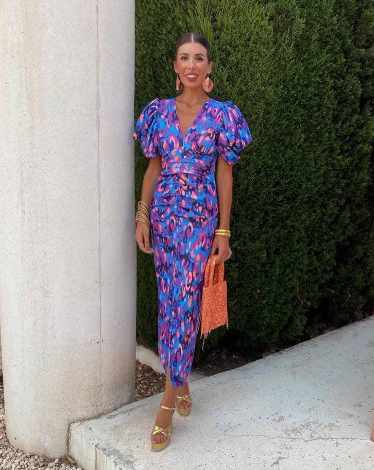 Loren™ | Vibrant Puff Sleeve Dress