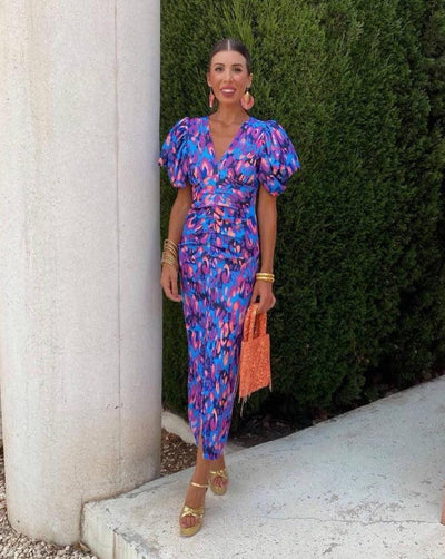 Loren™ | Vibrant Puff Sleeve Dress
