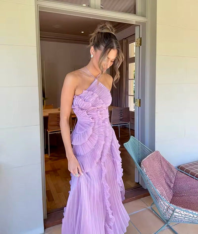 Nivara™ | Ruffled Halter Pleated Dress