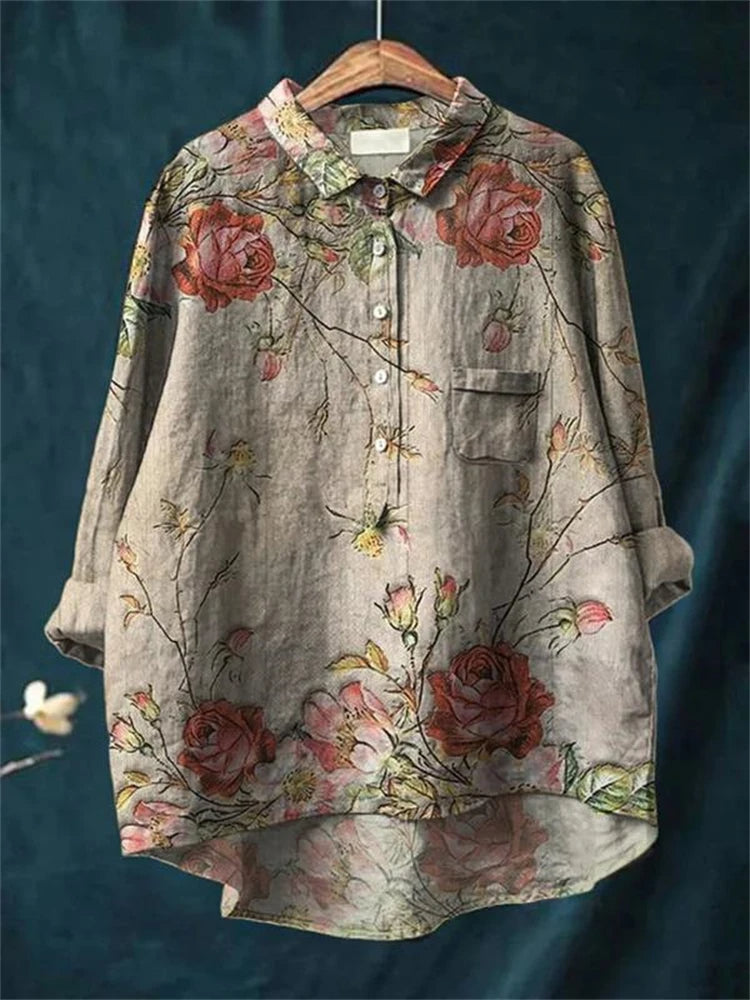 Kasey™ | Vintage Retro Floral Art Print Shirt