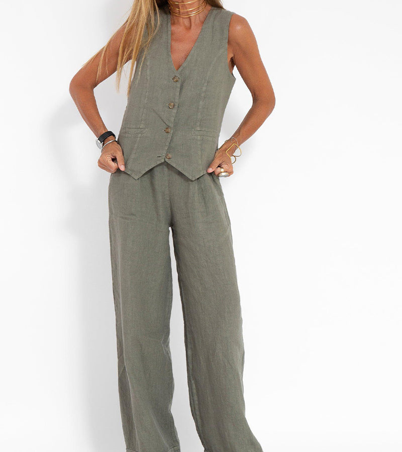 Lara™ | Buttoned Vest & Wide-Leg Trousers Set