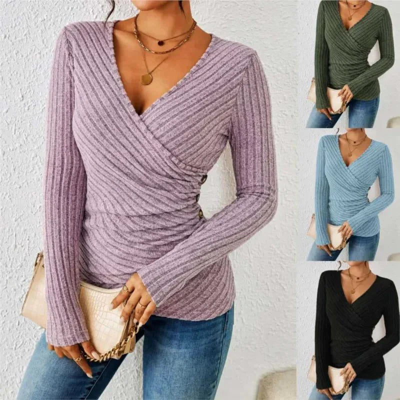 Jessara™ | Ribbed Wrap Knit Top