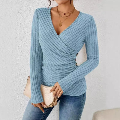 Jessara™ | Ribbed Wrap Knit Top