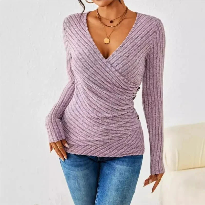 Jessara™ | Ribbed Wrap Knit Top