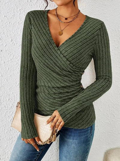 Jessara™ | Ribbed Wrap Knit Top
