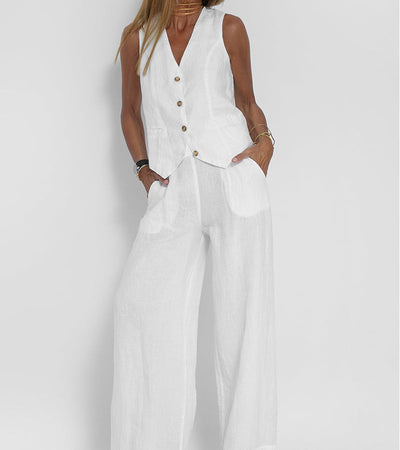 Lara™ | Buttoned Vest & Wide-Leg Trousers Set