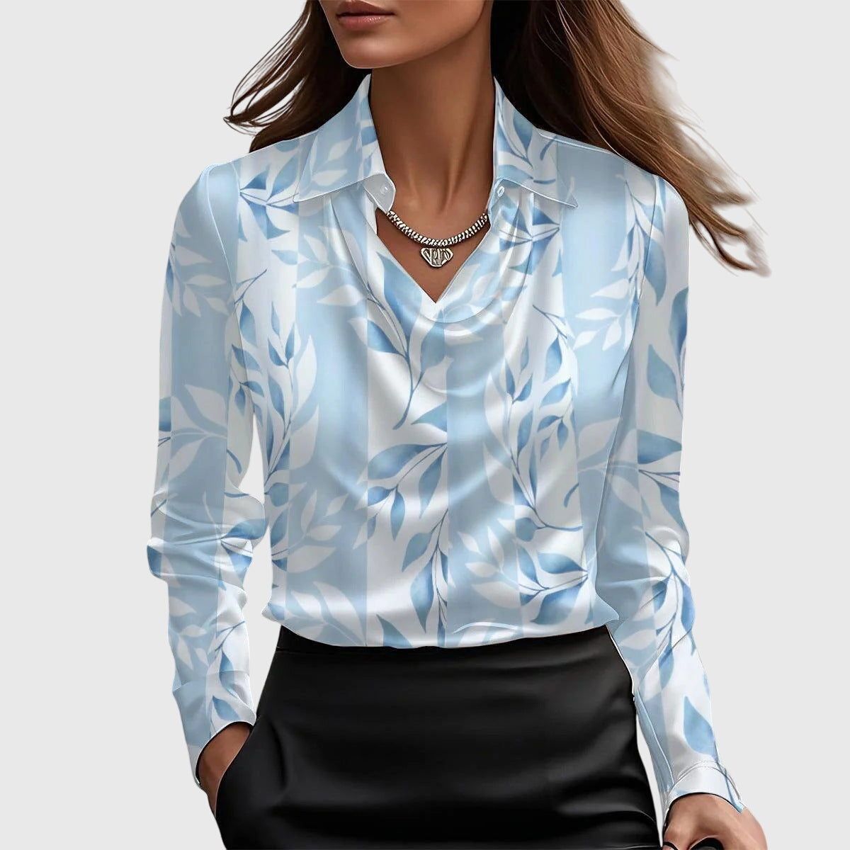 Aiyanna™ | Luxe Shiny Blouse with Pleated Neckline