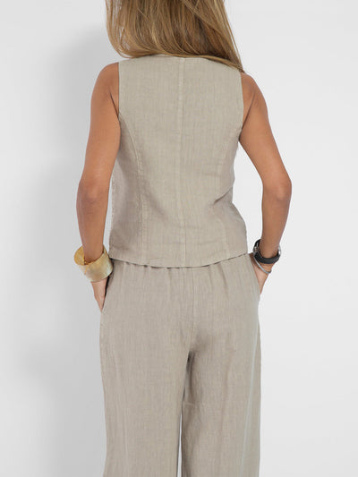 Lara™ | Buttoned Vest & Wide-Leg Trousers Set