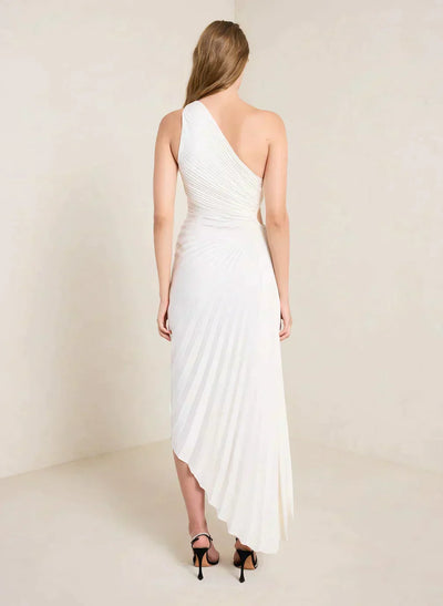 Sylviana™ | One-Shoulder Pleated Midi Dress