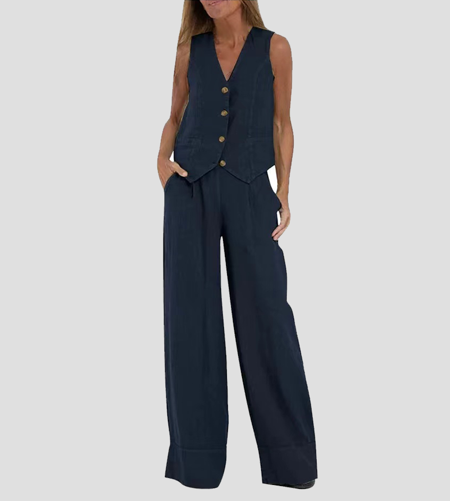 Lara™ | Buttoned Vest & Wide-Leg Trousers Set