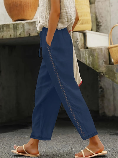 Ava™ | Lace Splicing Slant Pocket Straight Leg Pants