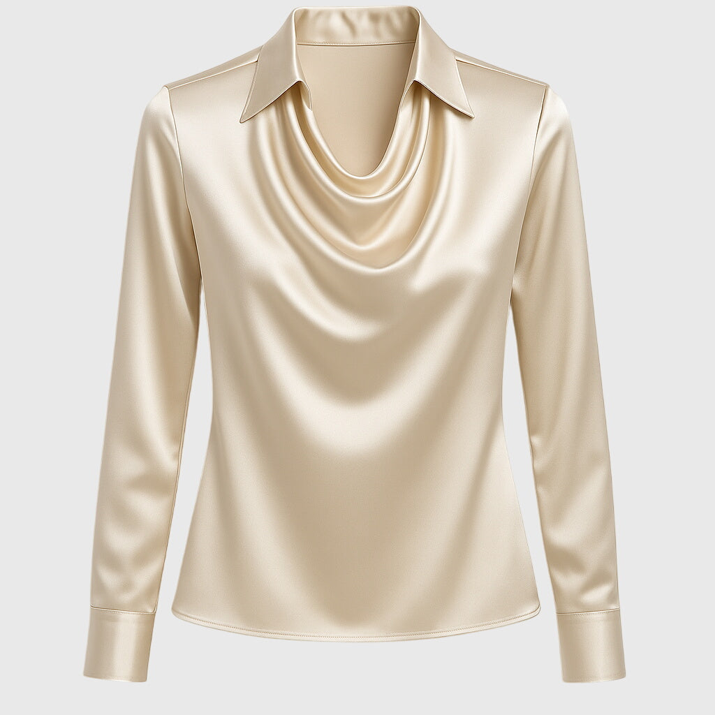 Aiyanna™ | Luxe Shiny Blouse with Pleated Neckline